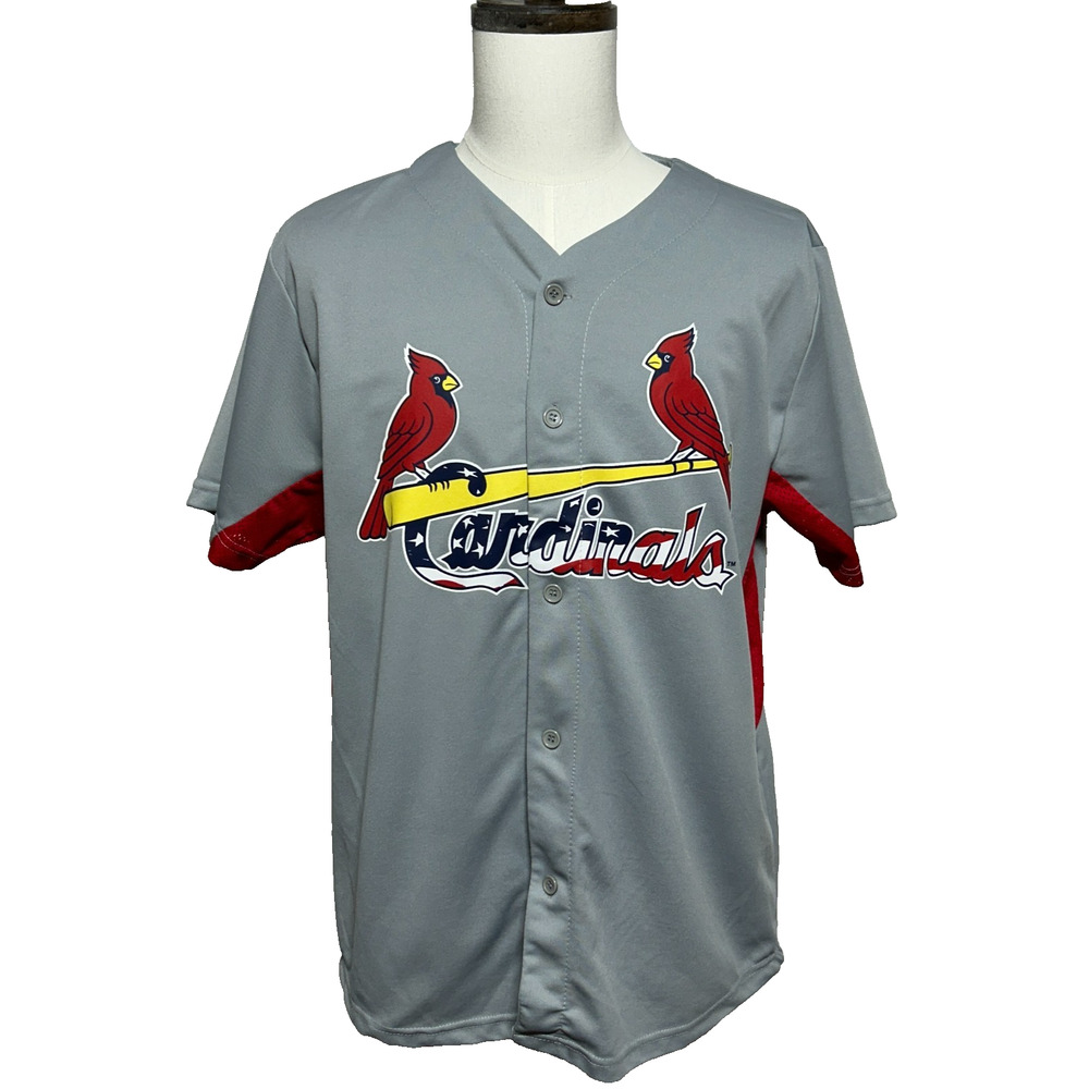 St Louis Cardinal MLB Jersey Mens XL‎ Gray Red Button Up Short Sleeve Match Up